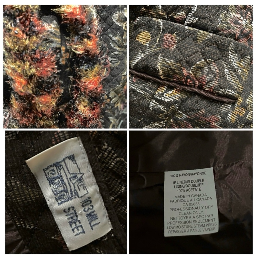 🇨🇦 Vintage quilted vest:Floral on Brown w/green, yellow, orange /Velvet Trim - Picture 6 of 16
